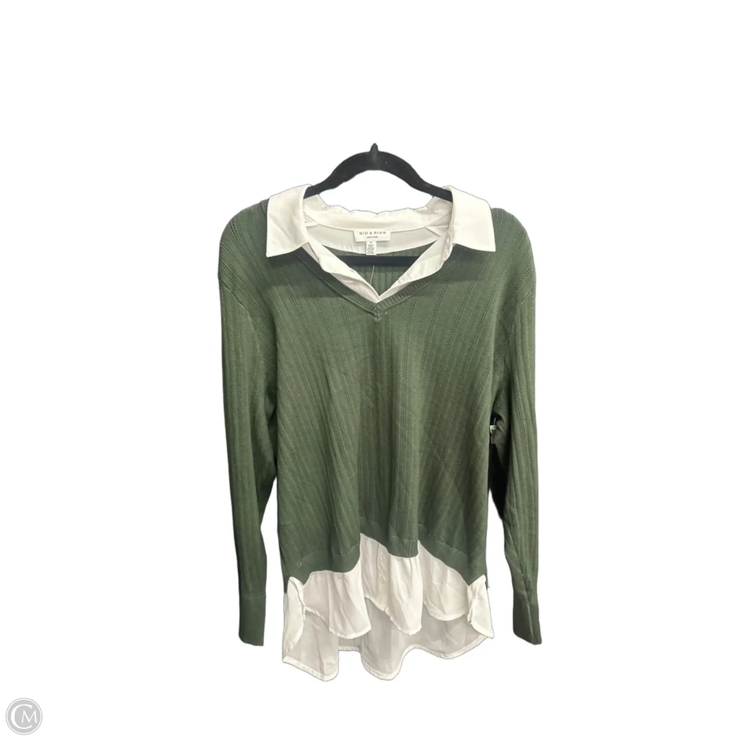 Top Long Sleeve By Rio & Rian In Green & White, Size: Xl