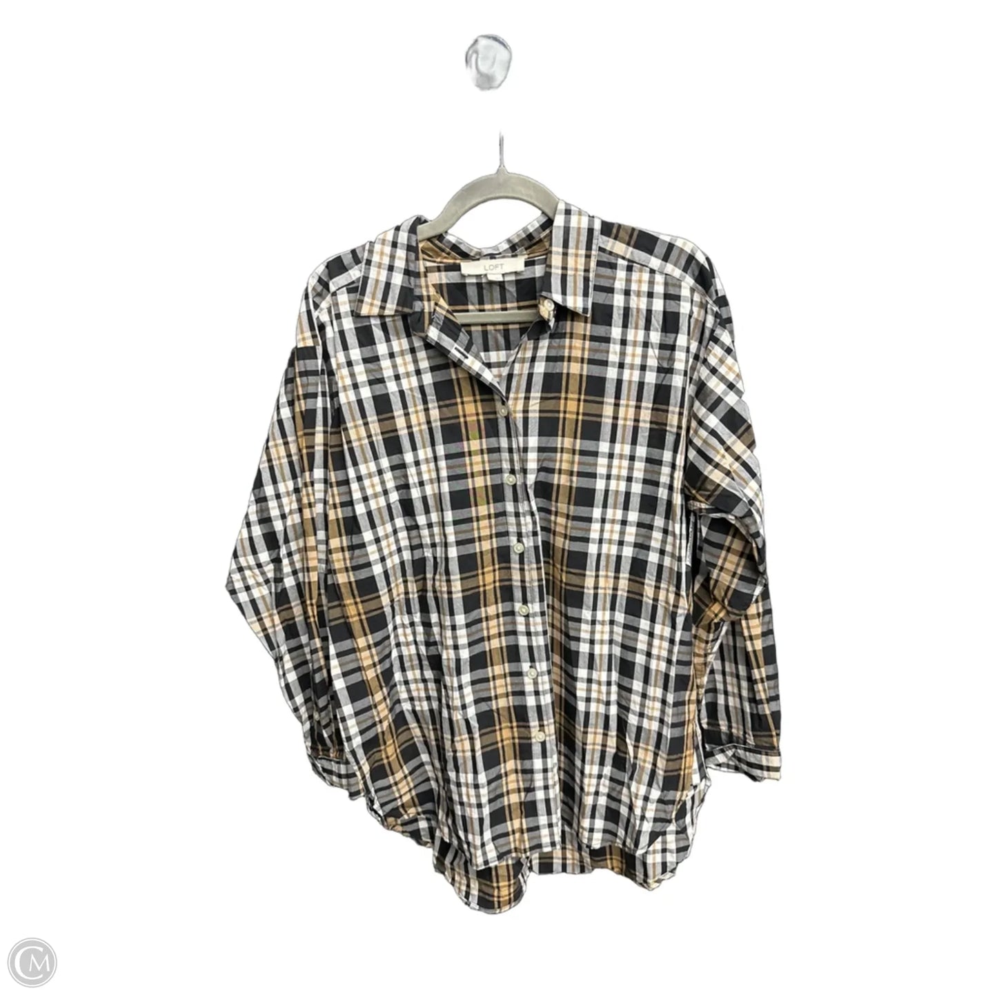 Top Long Sleeve By Loft In Plaid Pattern, Size: S