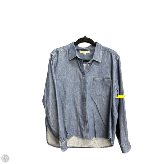 Top Long Sleeve By Loft In Blue Denim, Size: L
