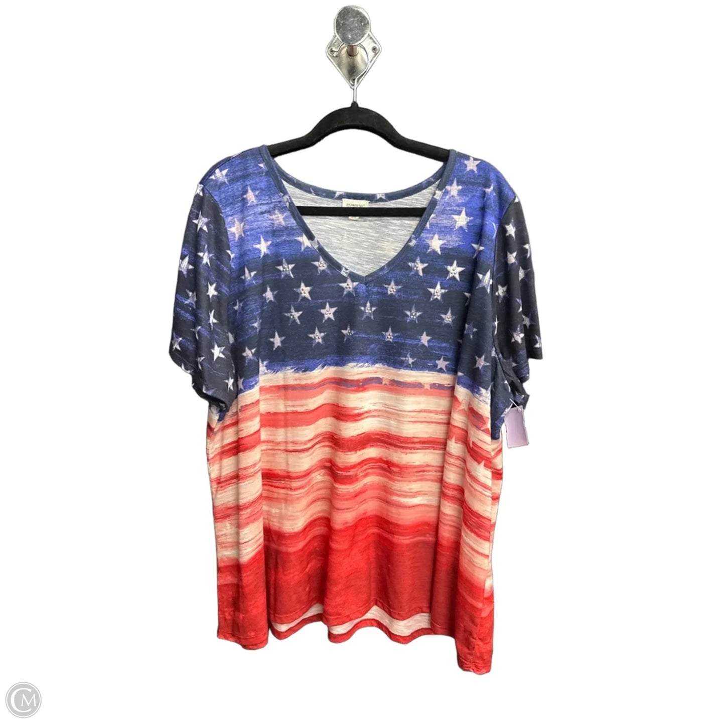 Top Short Sleeve By Avenue In Blue Red & White, Size: 4x