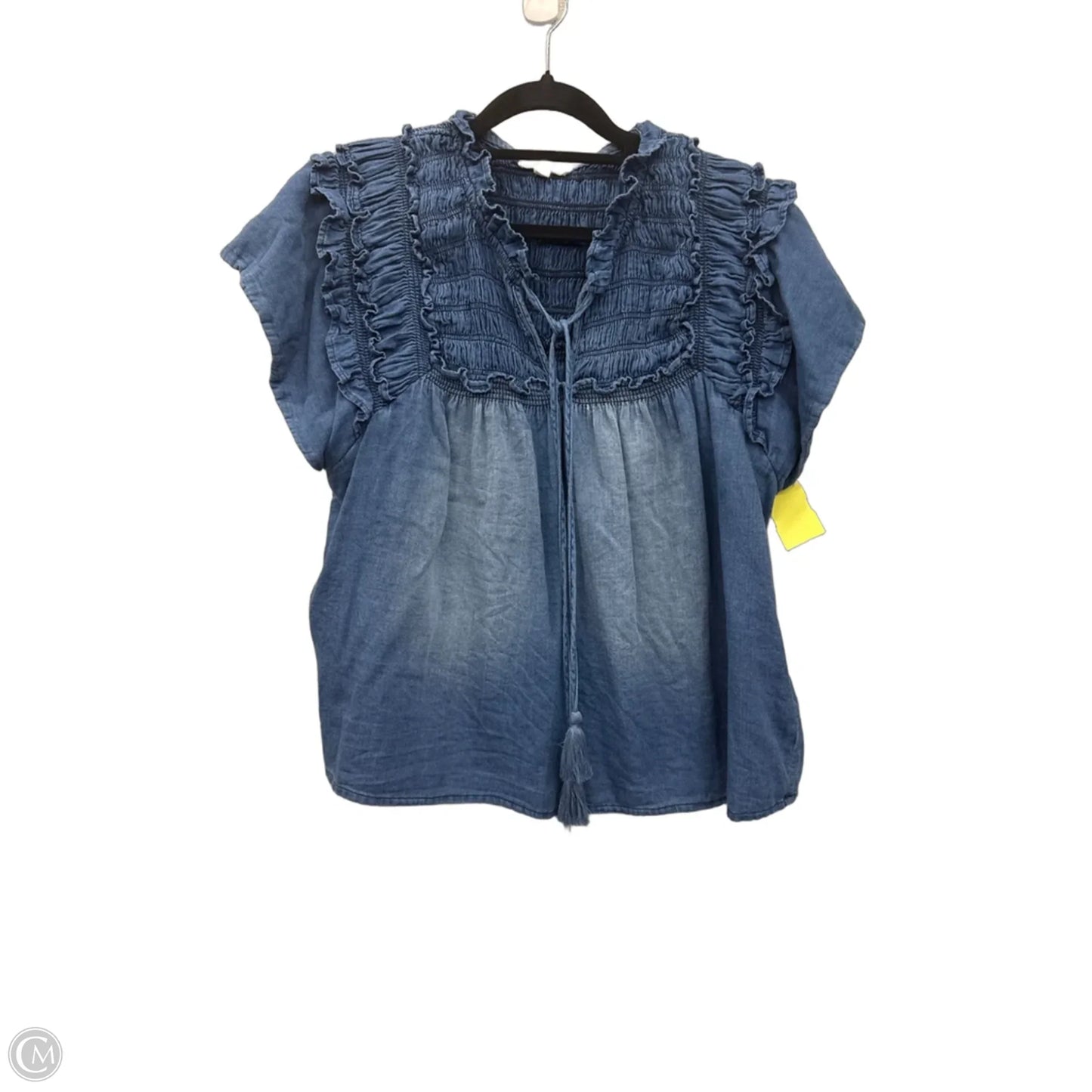 Top Short Sleeve By Elan In Blue Denim, Size: M