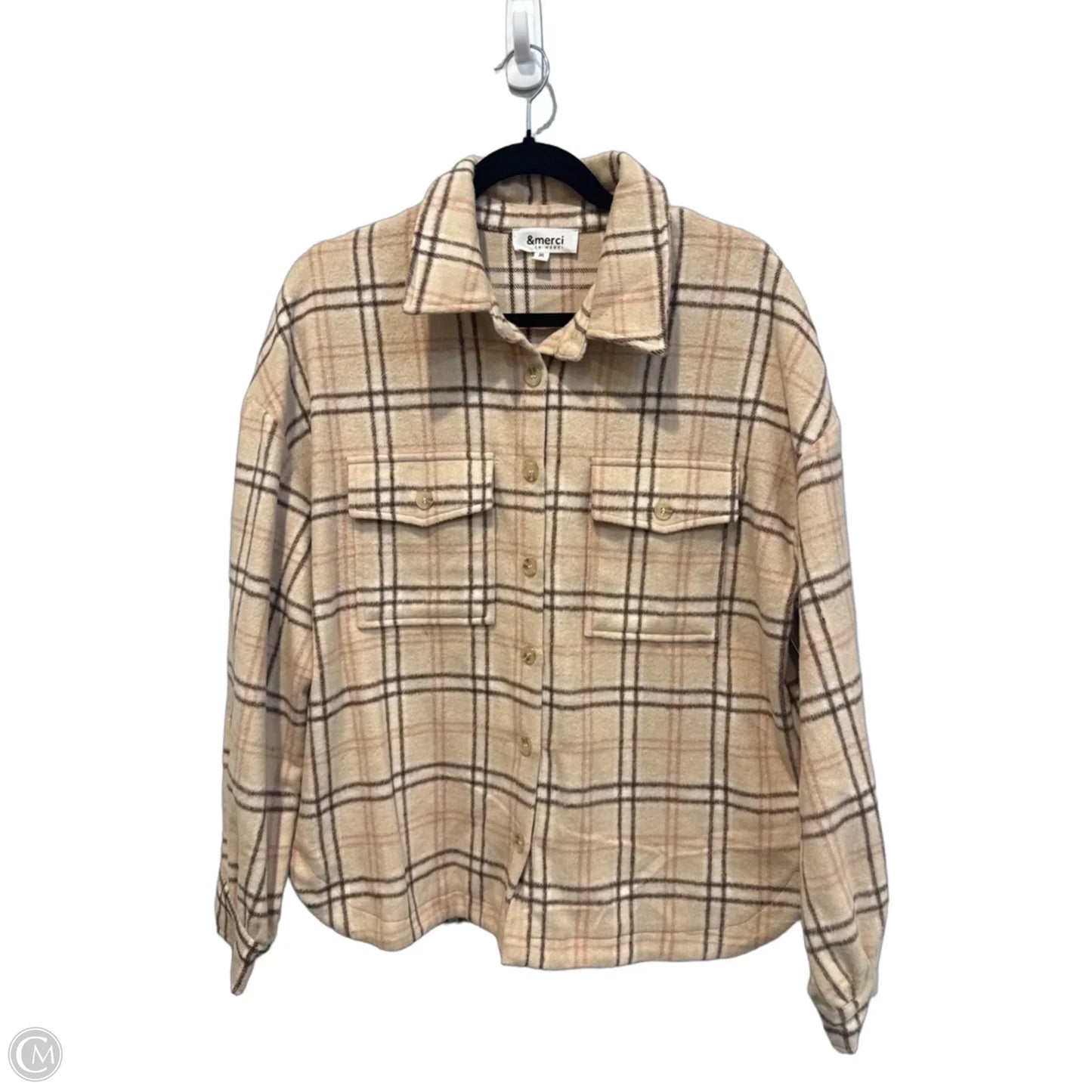 Jacket Faux Fur & Sherpa By &merci In Plaid Pattern, Size: M
