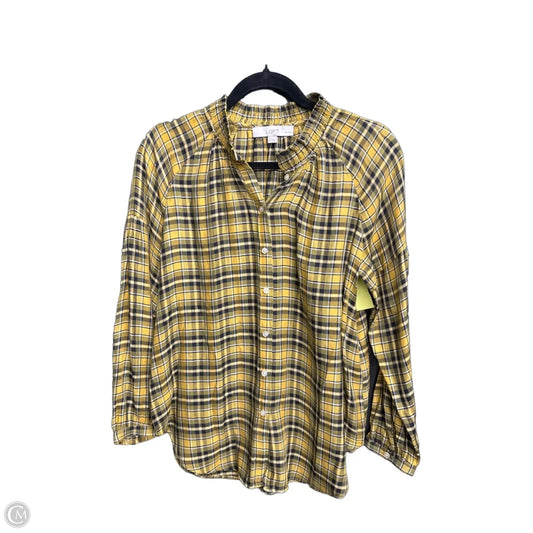 Top Long Sleeve By Loft In Plaid Pattern, Size: S