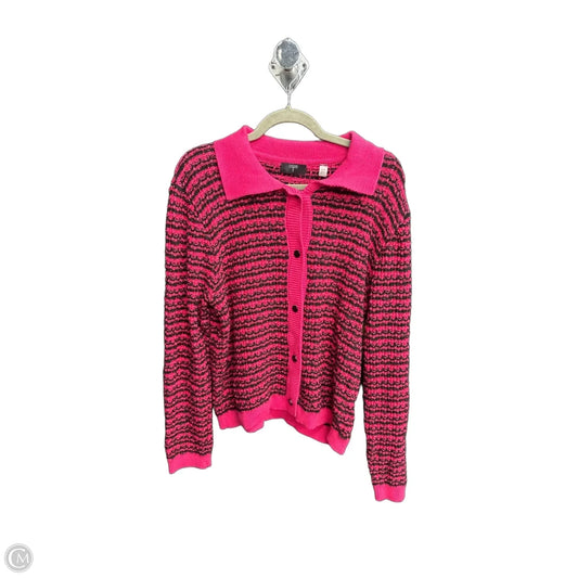 Sweater Cardigan By Tahari In Black & Pink, Size: Xl