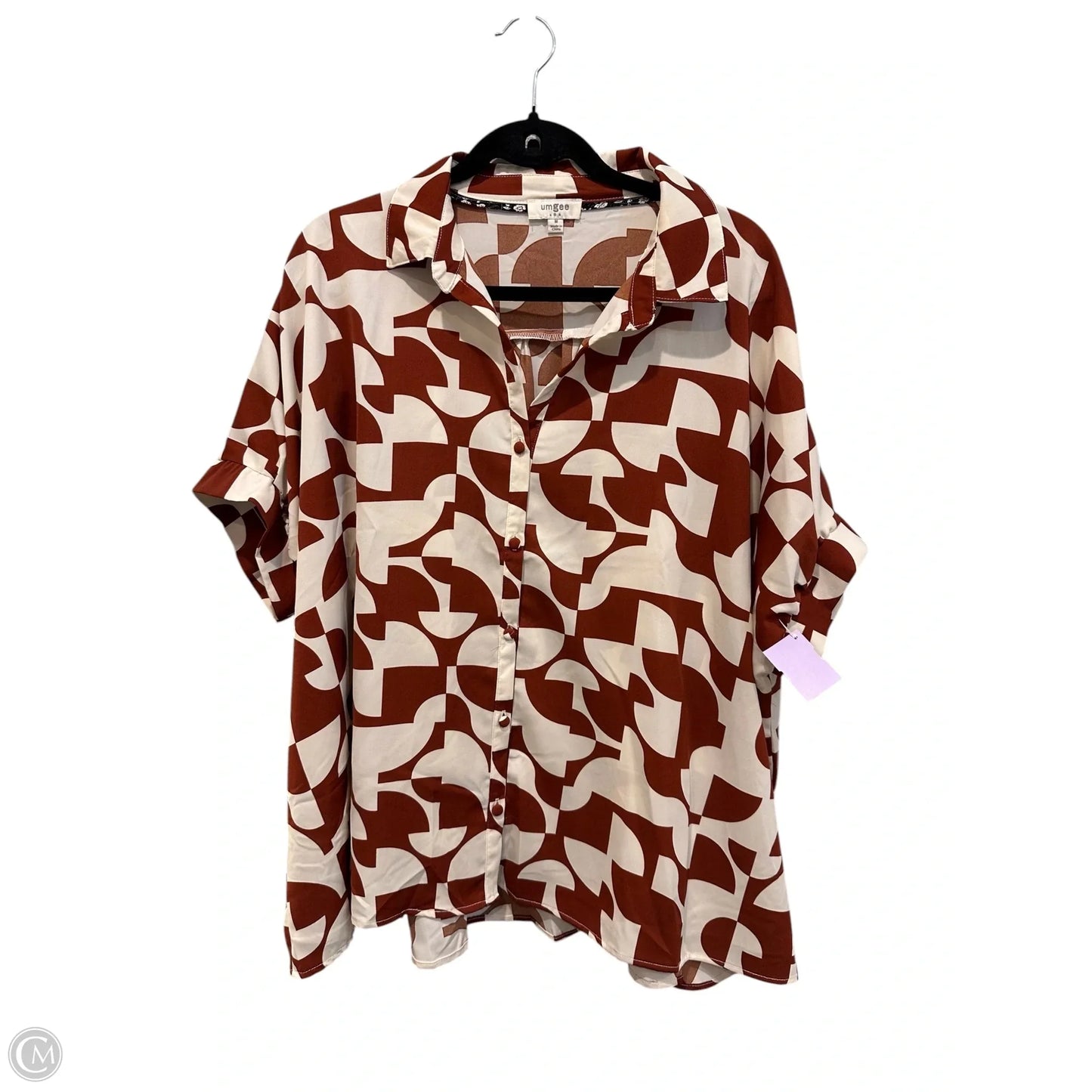 Top Short Sleeve By Umgee In Brown & Cream, Size: M