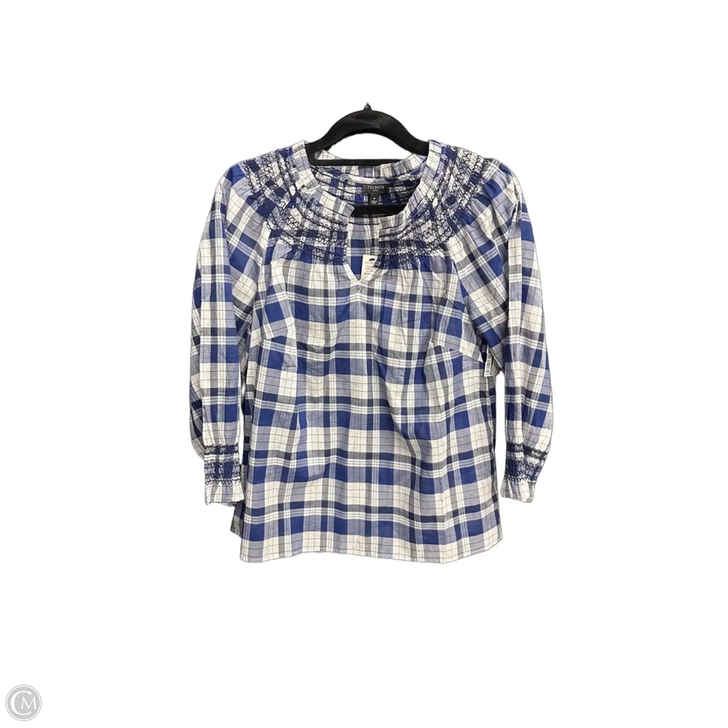 Blouse 3/4 Sleeve By Talbots In Plaid Pattern, Size: Sp