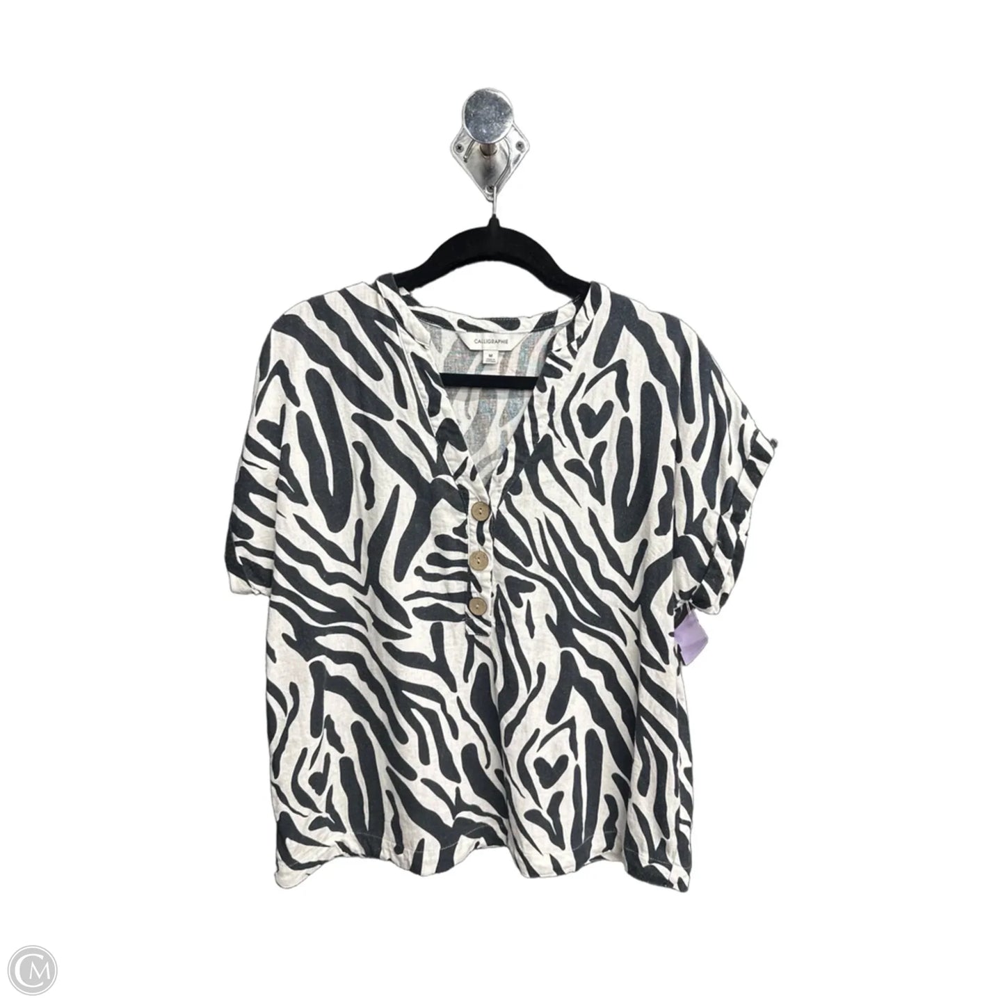 Blouse Short Sleeve By Calligraphie In Zebra Print, Size: M