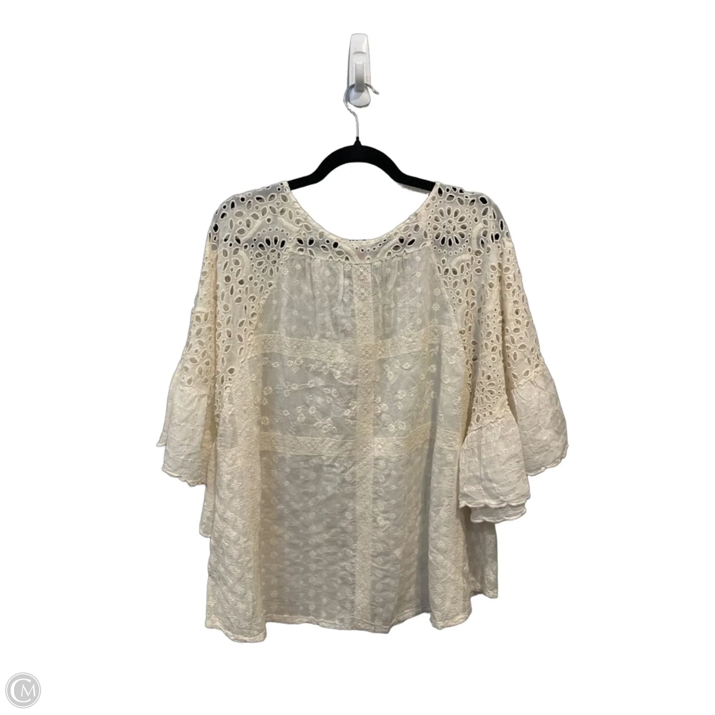 Blouse Short Sleeve By Johnny Was In Cream, Size: L