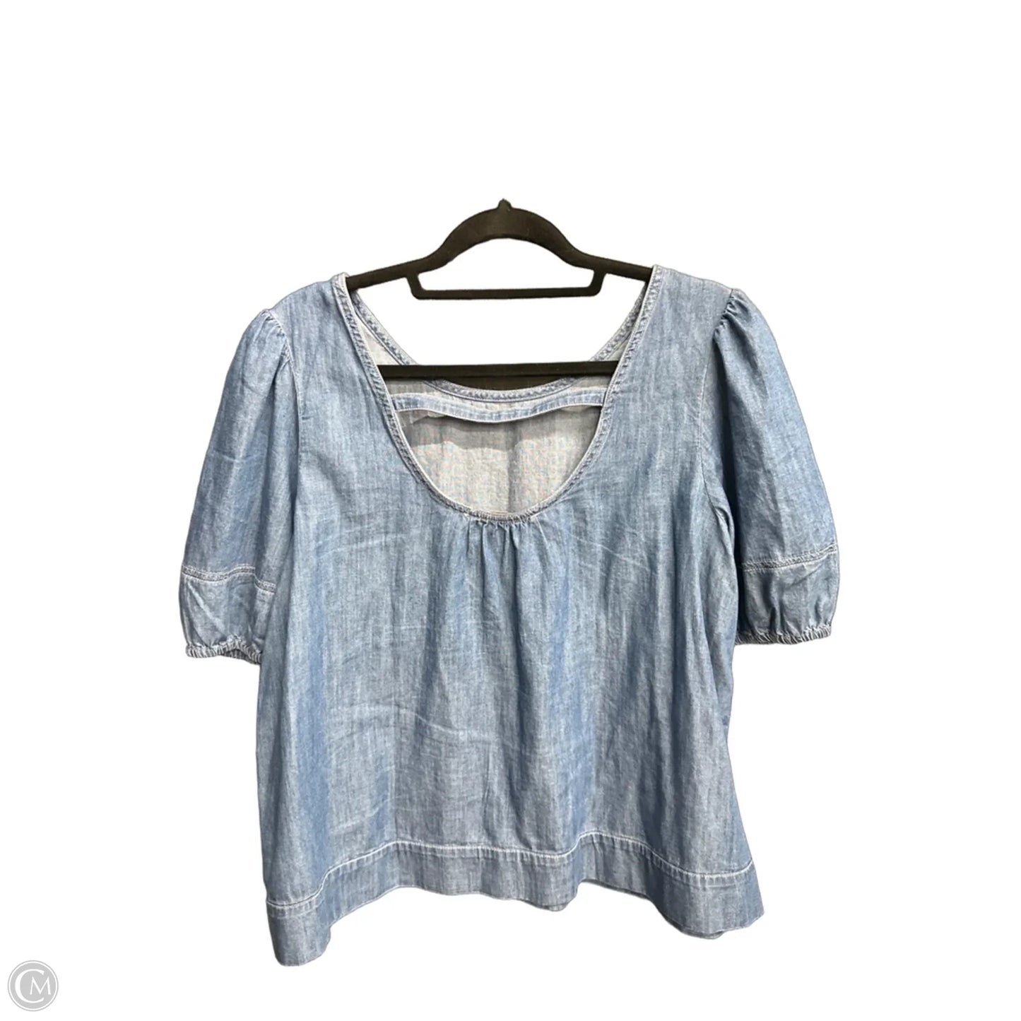 Blouse Short Sleeve By Loft In Blue Denim, Size: L