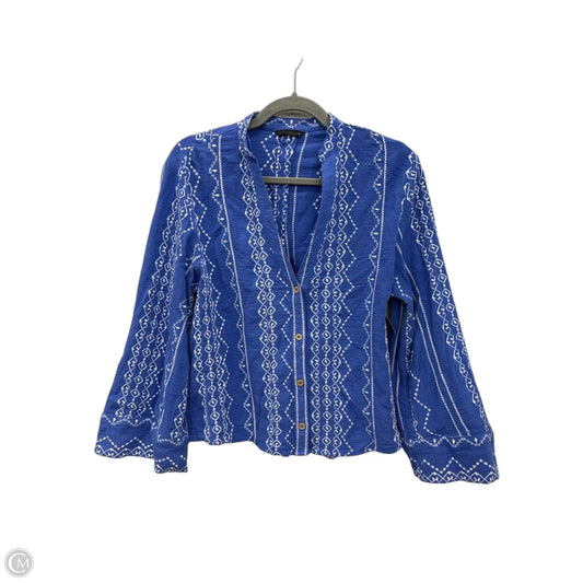 Blouse Long Sleeve By Zara In Blue & White, Size: S
