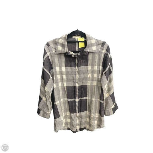 Top Long Sleeve Luxury Designer By Burberry In Black & Cream, Size: S