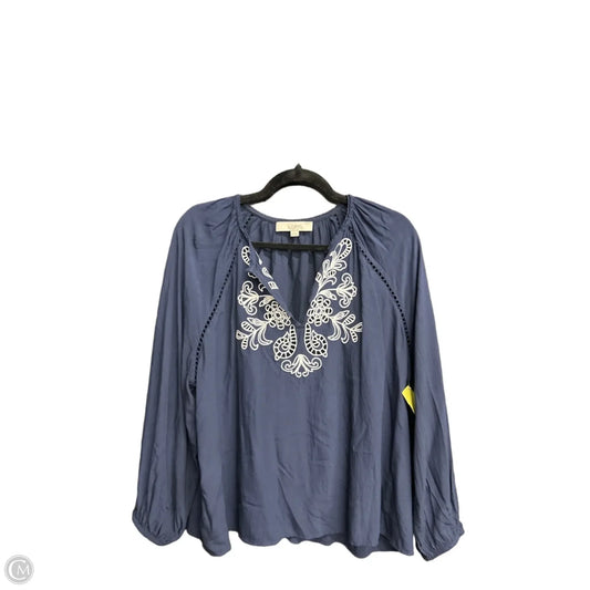 Blouse Long Sleeve By Loft In Navy, Size: Xl