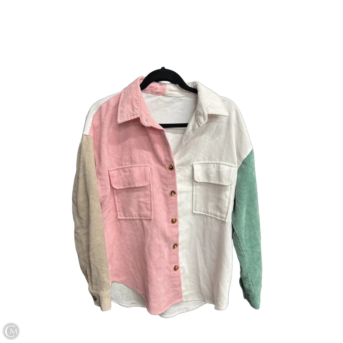 Jacket Shirt By Clothes Mentor In Tan & White, Size: M