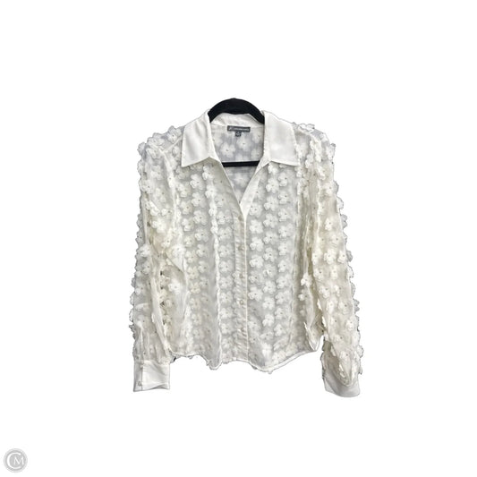Blouse Long Sleeve By Adrianna Papell In Gold & White, Size: M