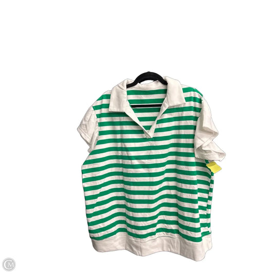 Blouse Short Sleeve By Clothes Mentor In Green & White, Size: 2x