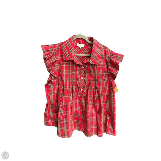 Blouse Short Sleeve By Entro In Plaid Pattern, Size: 1x