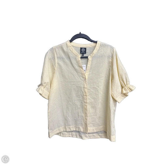 Blouse Short Sleeve By Bobeau In White & Yellow, Size: L