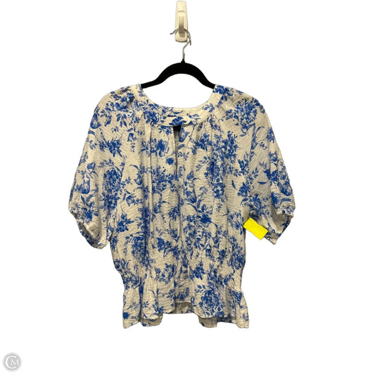 Blouse Short Sleeve By Counterparts In Blue & White, Size: Xl