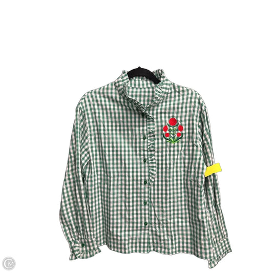 Blouse Long Sleeve By Clothes Mentor In Green & White, Size: S