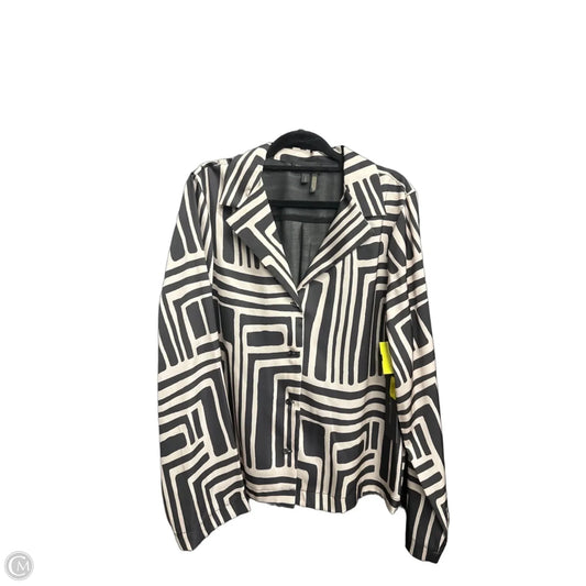Blouse Long Sleeve By Donna Karan In Black & Cream, Size: L