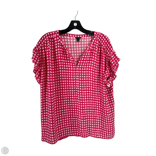 Top Short Sleeve By Ann Taylor In Pink & White, Size: L