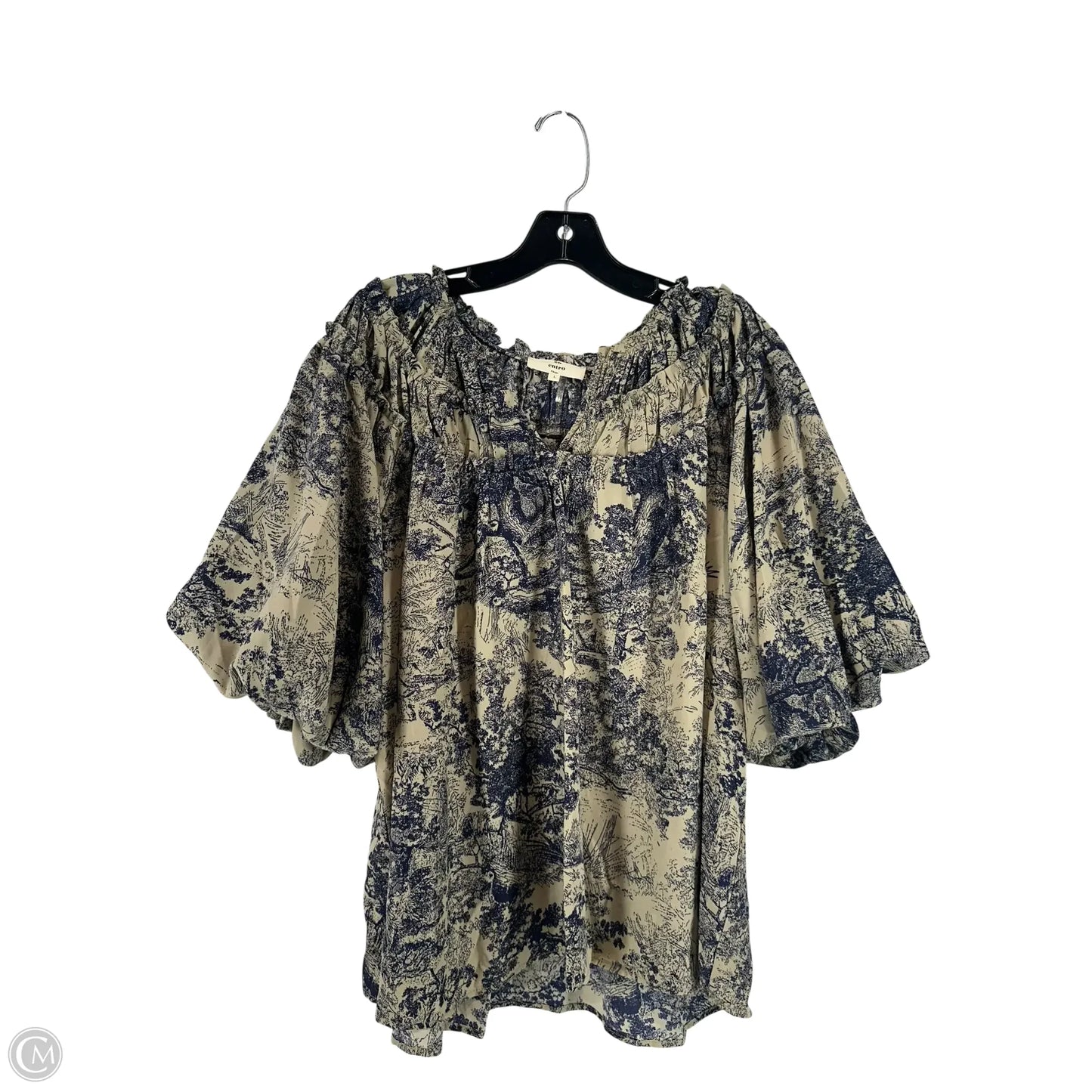 Blouse Short Sleeve By Entro In Blue & Grey, Size: L