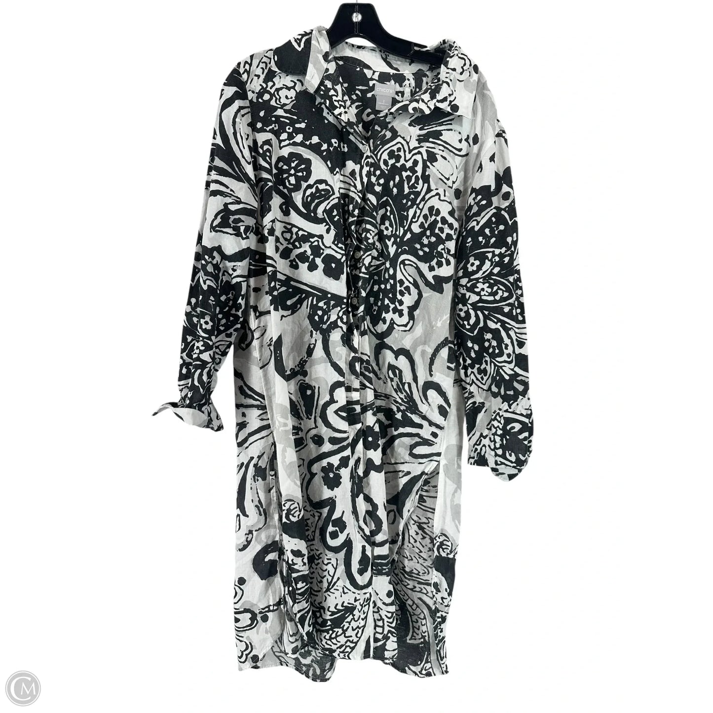 Dress Casual Midi By Chicos In Grey & White, Size: 2