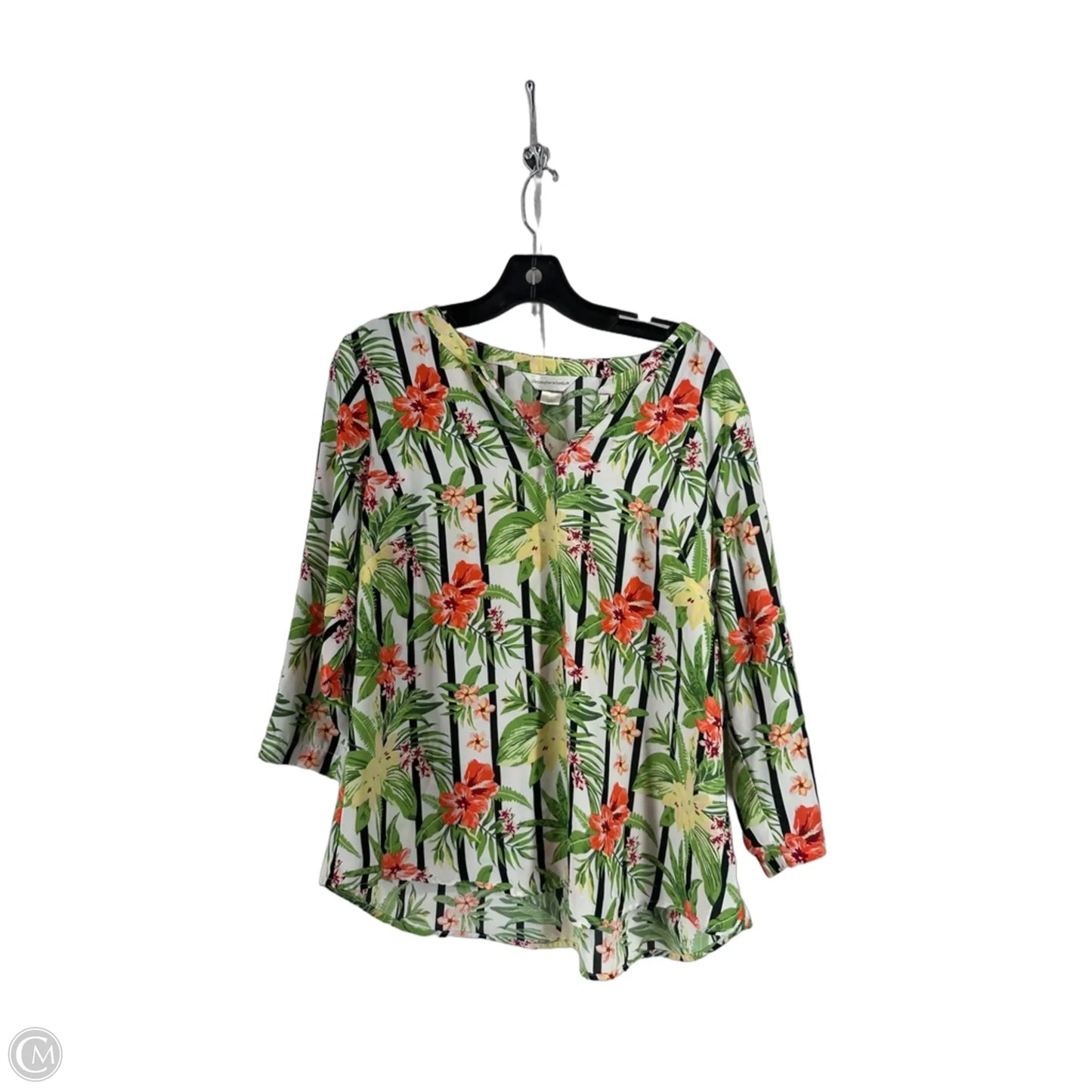 Top Long Sleeve By Christopher And Banks In Tropical Print, Size: L