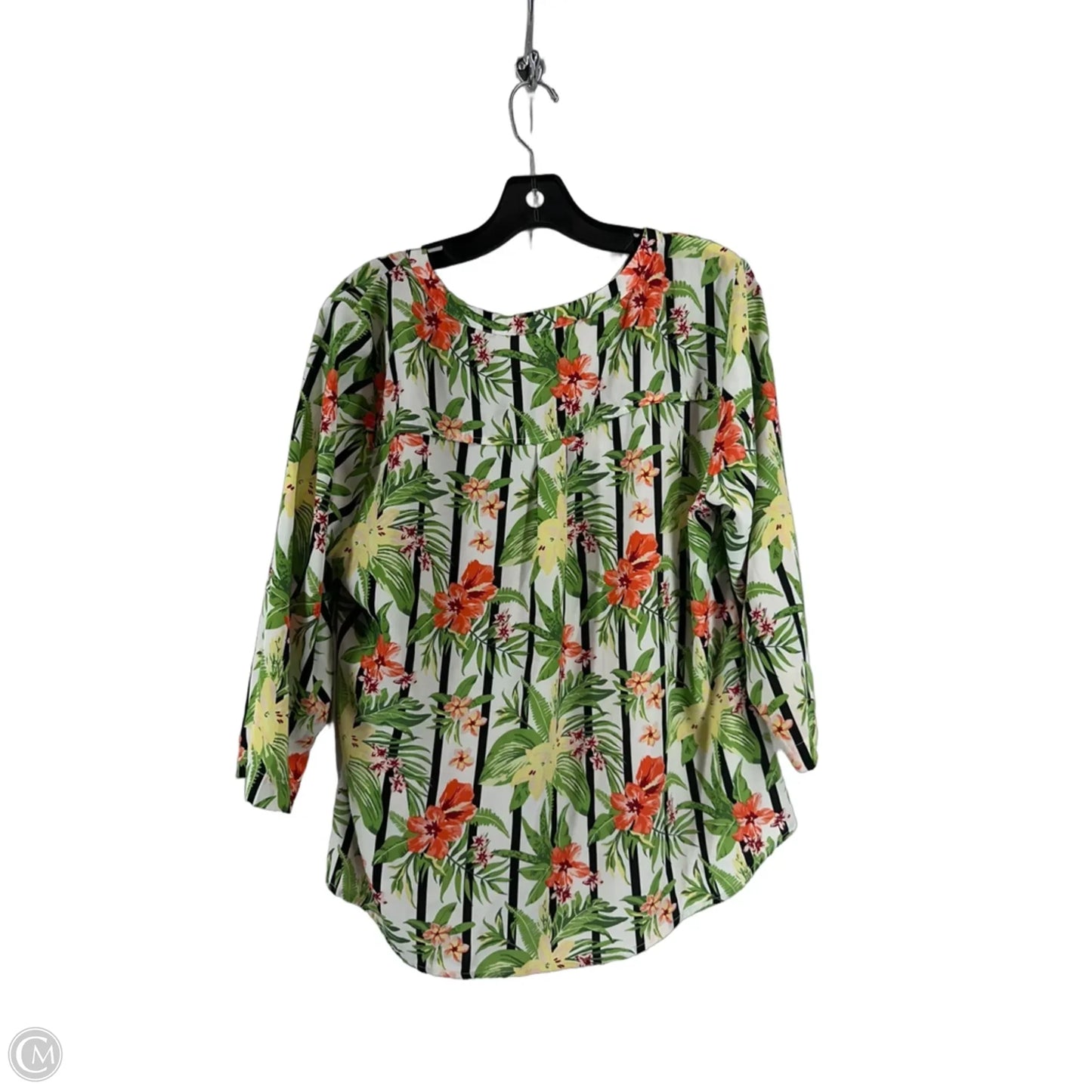 Top Long Sleeve By Christopher And Banks In Tropical Print, Size: L