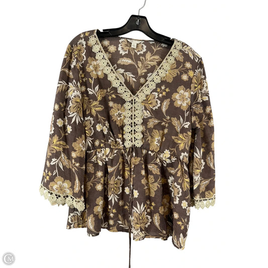 Top Long Sleeve By Cato In Brown, Size: L