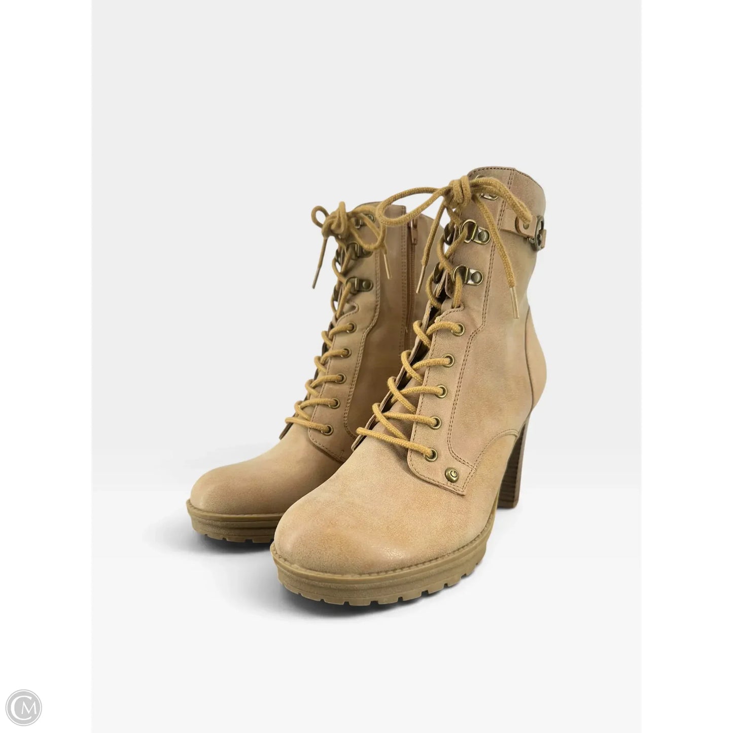 Boots Ankle Heels By Guess In Tan, Size: 10