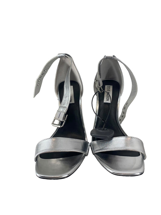 Silver Sandals Heels Stiletto Steve Madden, Size 8