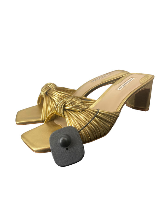 Gold Sandals Heels Block Antonio Melani, Size 10