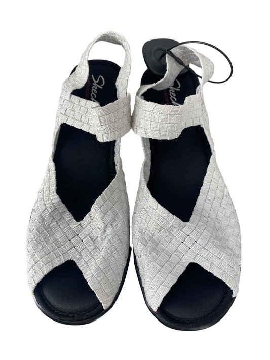 Silver Sandals Heels Wedge Skechers, Size 8