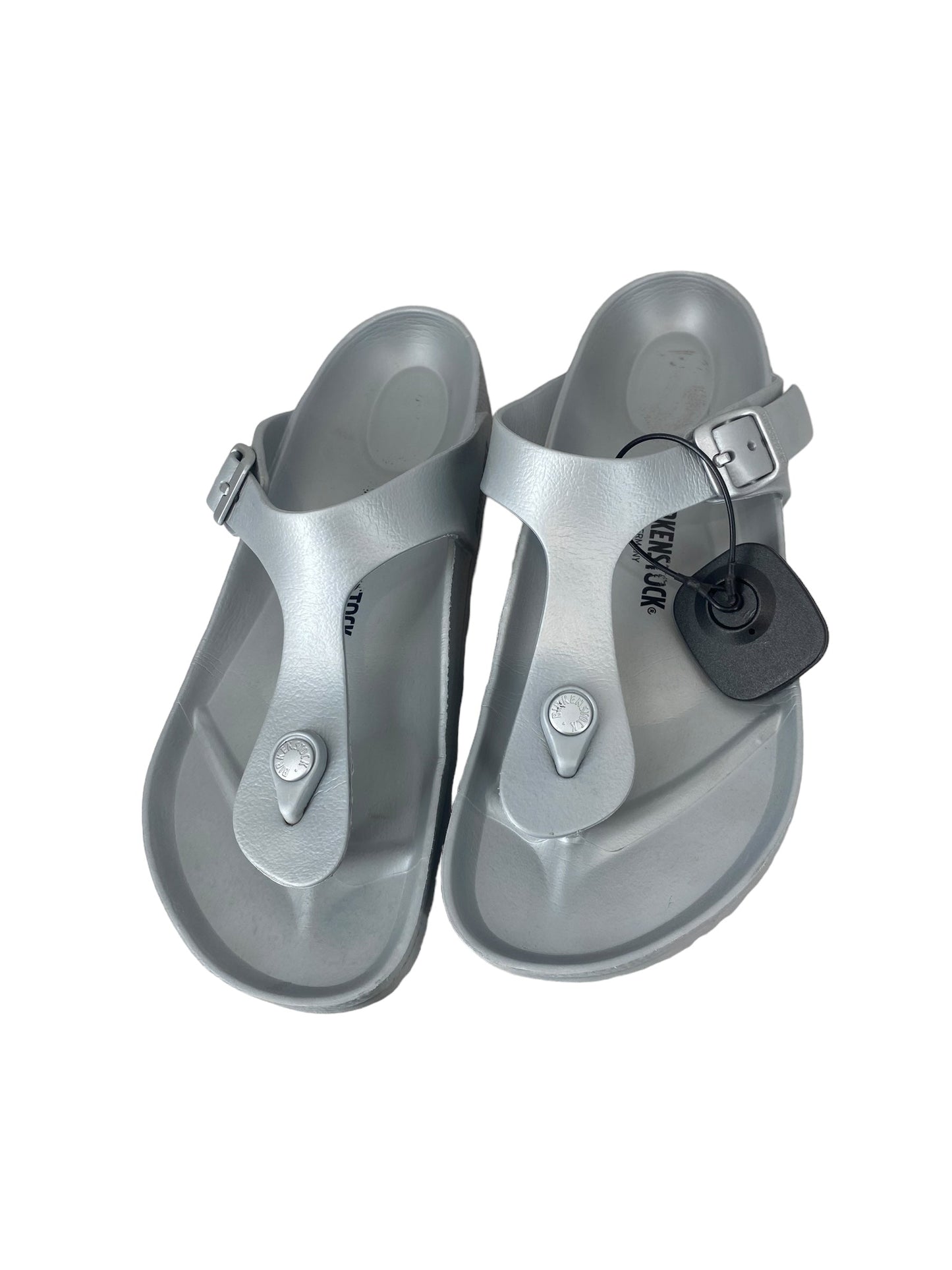 Silver Sandals Flats Birkenstock, Size 10
