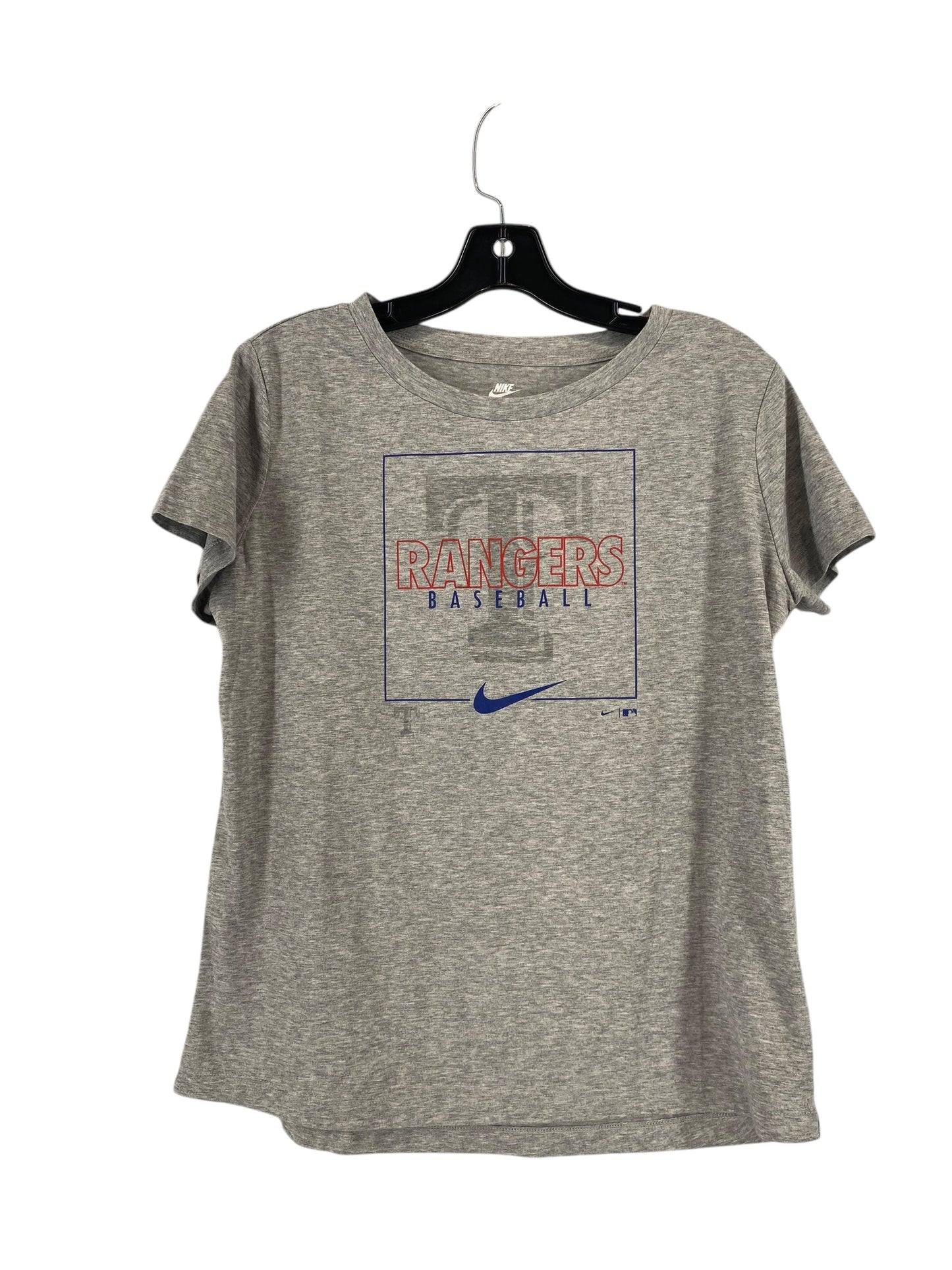 Athletic Top Short Sleeve By Nike In Grey, Size: M