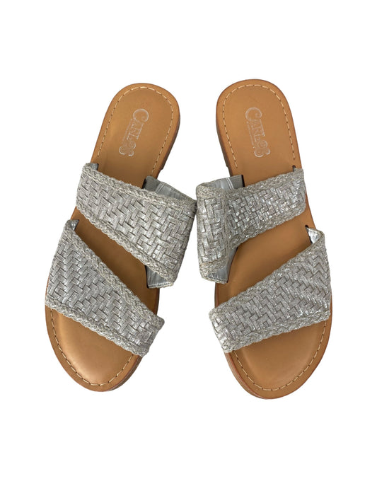 Silver Sandals Flats Carlos By Carlos Santana, Size 6.5