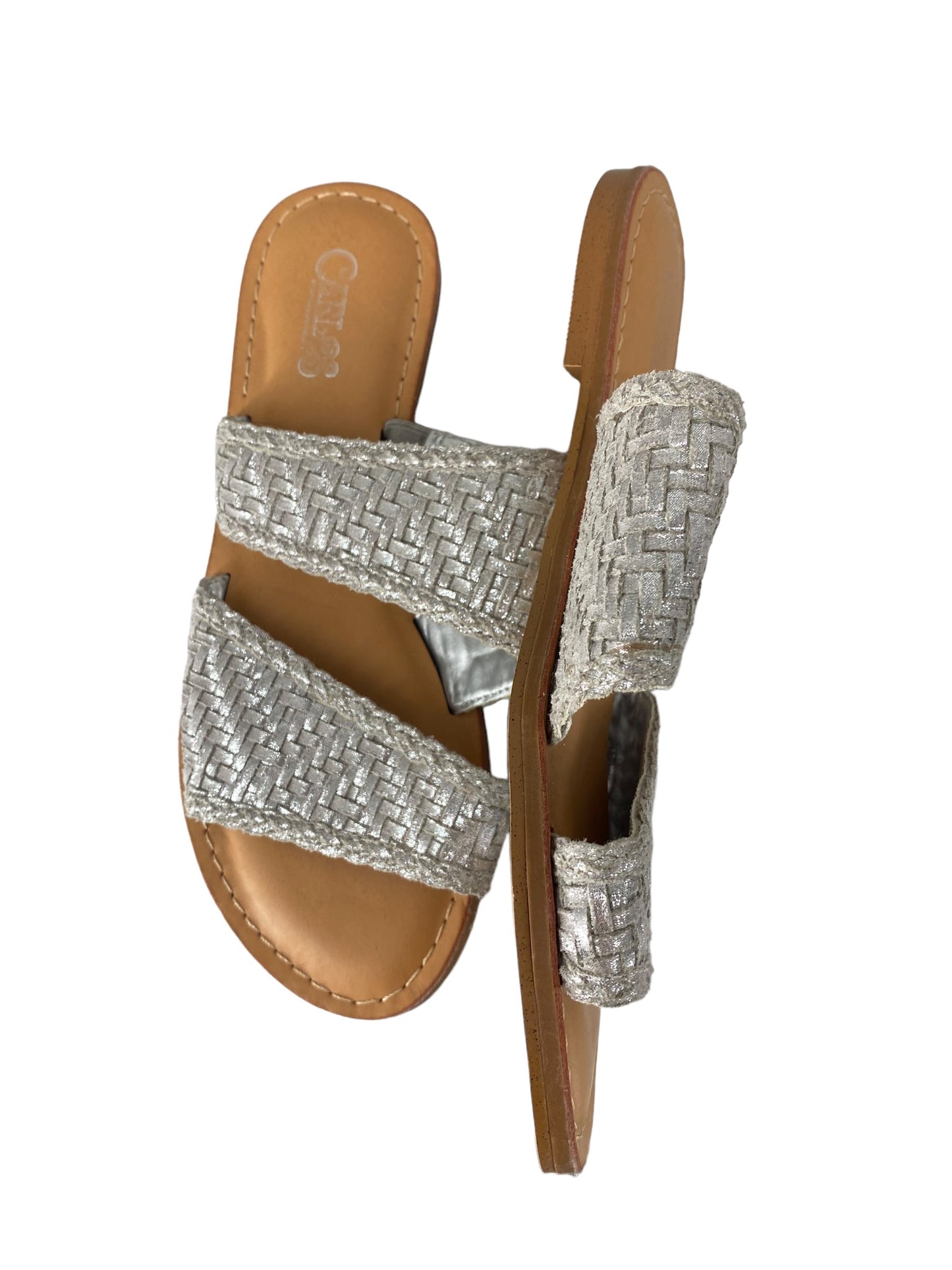 Silver Sandals Flats Carlos By Carlos Santana, Size 6.5
