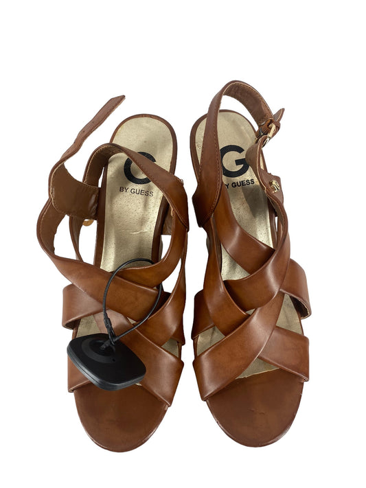 Brown Sandals Heels Platform Guess, Size 9