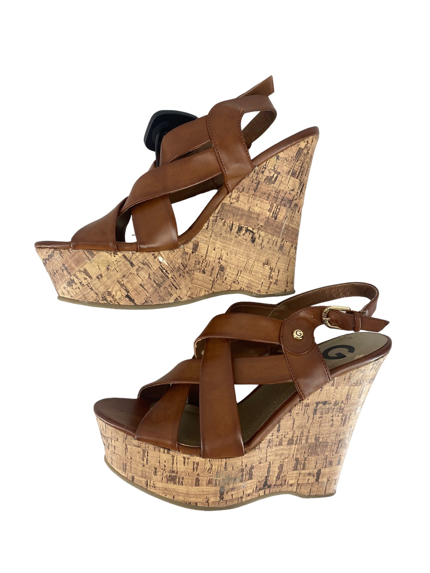 Brown Sandals Heels Platform Guess, Size 9