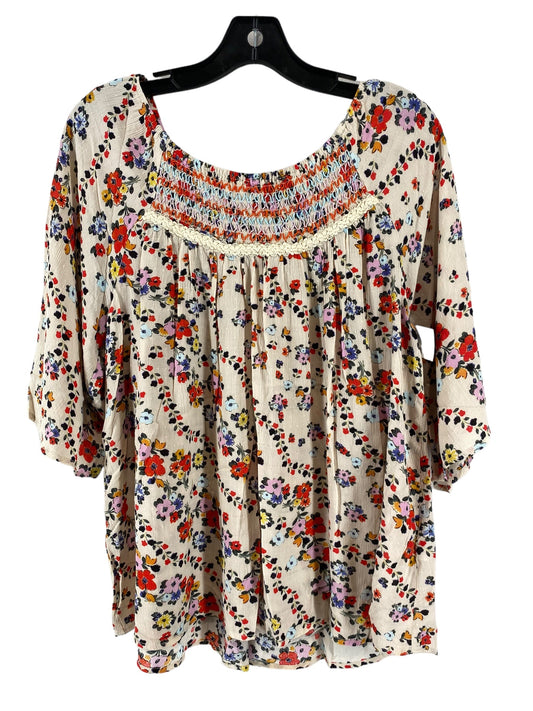 Floral Print Top 3/4 Sleeve Democracy, Size M