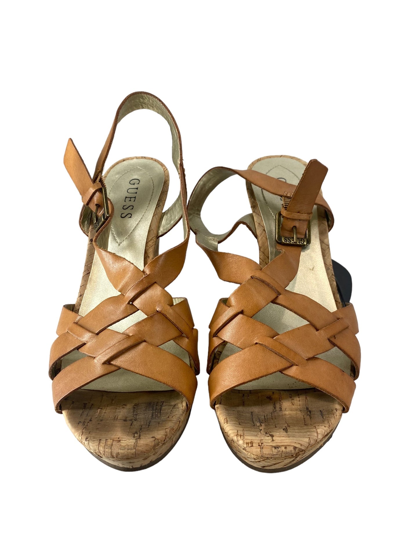 Brown Sandals Heels Platform Guess, Size 8