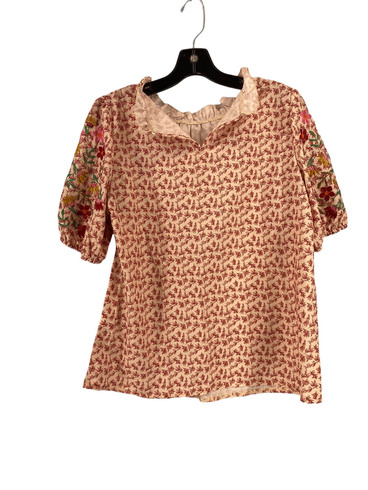 Top Short Sleeve By Shein In Red & Tan, Size: L