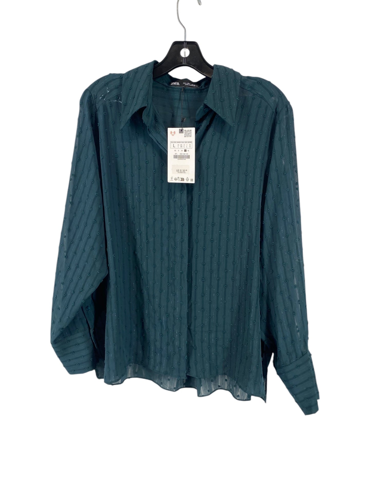 Top Long Sleeve By Zara In Green, Size: L