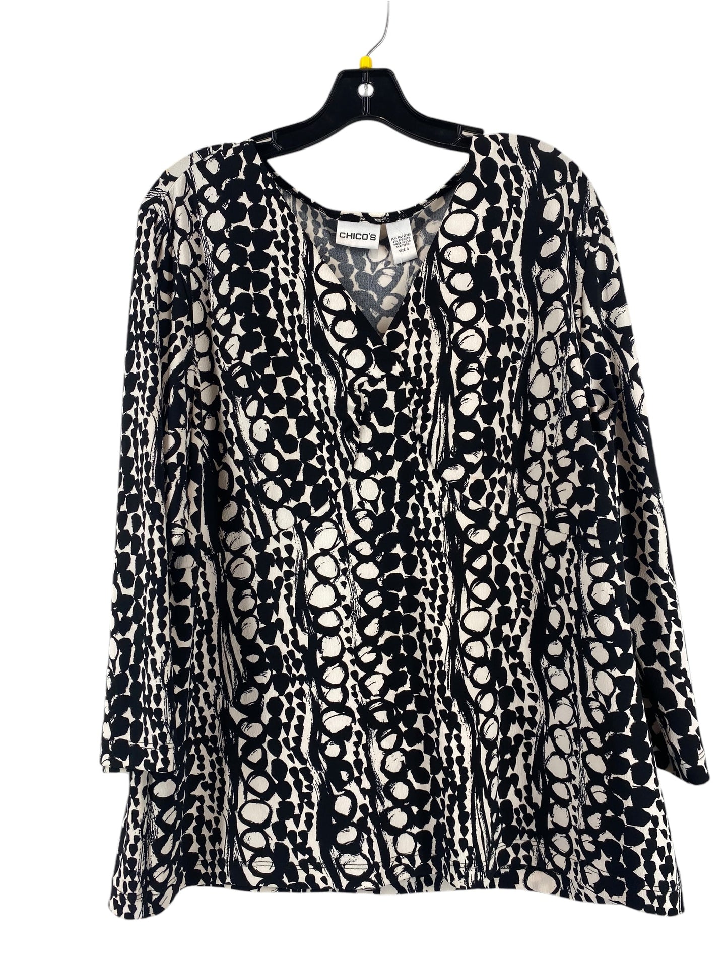 Top Long Sleeve By Chicos In Black & Cream, Size: L