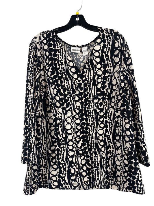 Top Long Sleeve By Chicos In Black & Cream, Size: L