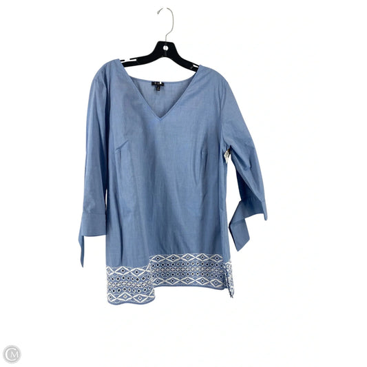 Tunic 3/4 Sleeve By Talbots In Blue & White, Size: 1x