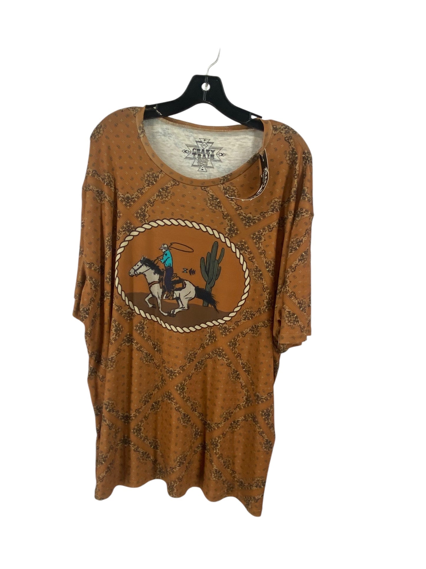 Top Short Sleeve By Crazy Train In Brown, Size: 3x