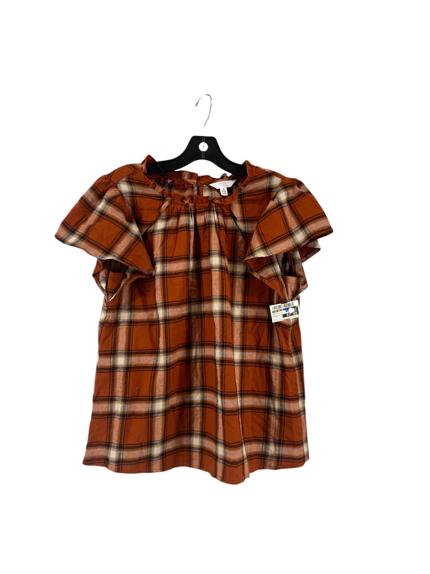 Top Short Sleeve By Time And Tru In Plaid Pattern, Size: S