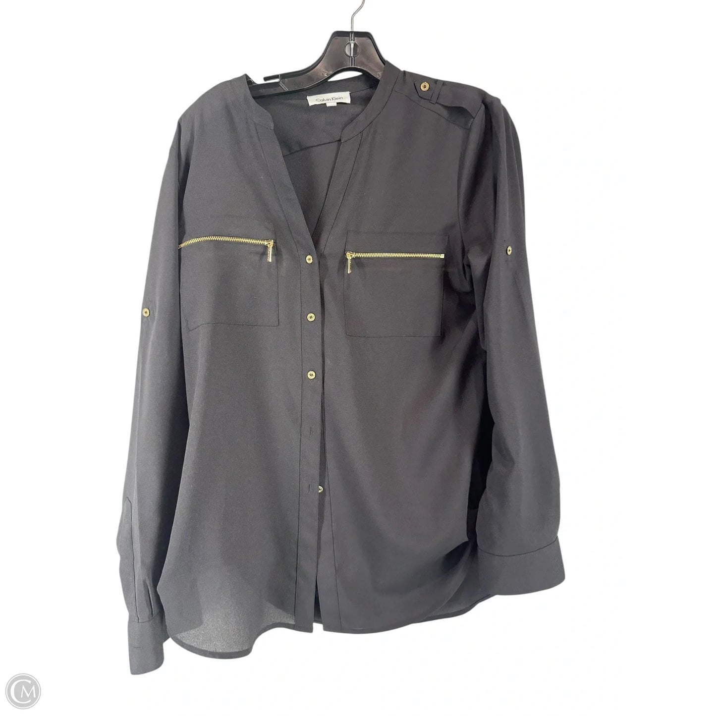 Top Long Sleeve By Calvin Klein In Black, Size: M